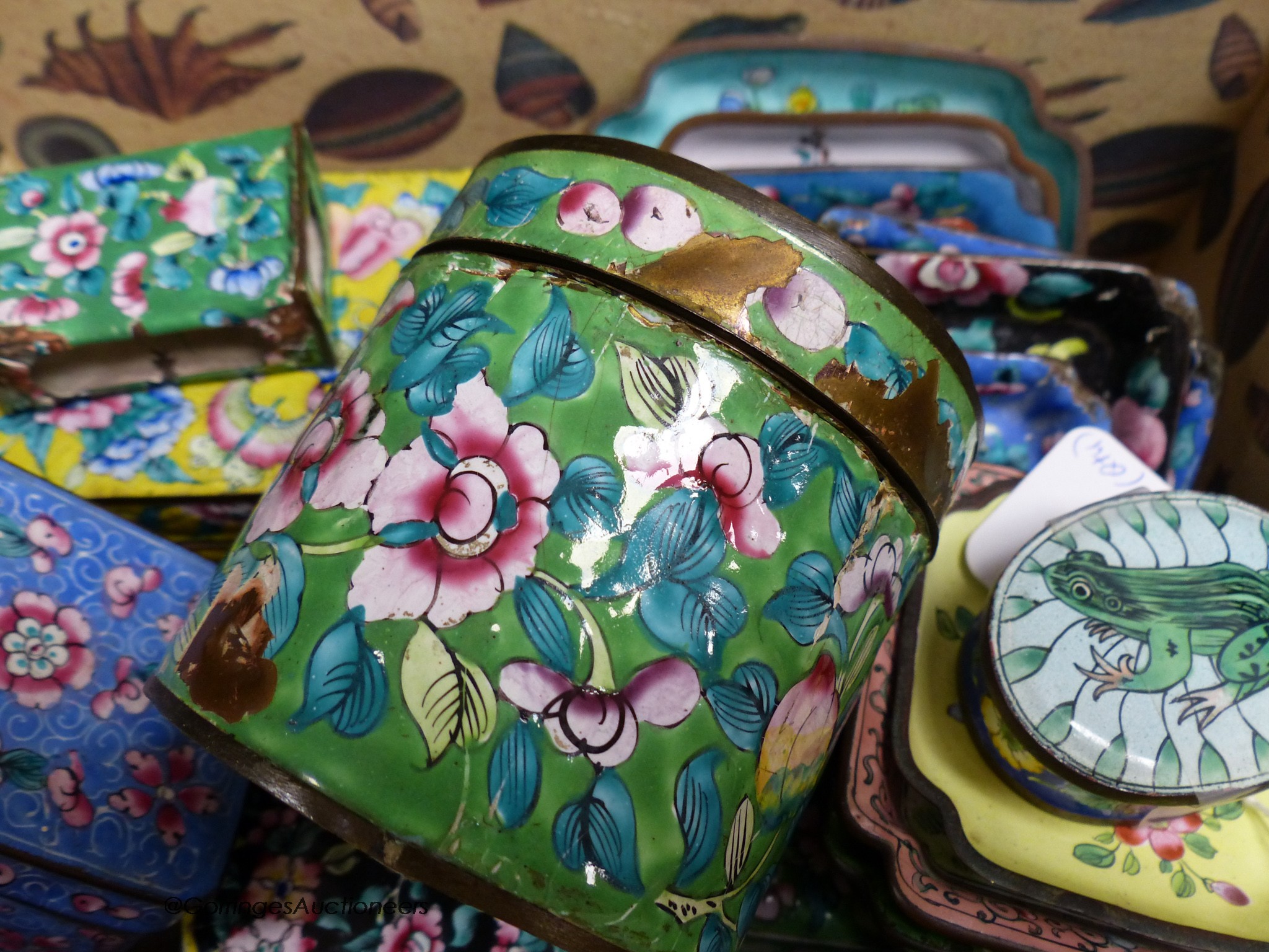 A collection of Chinese Canton enamel boxes and dishes